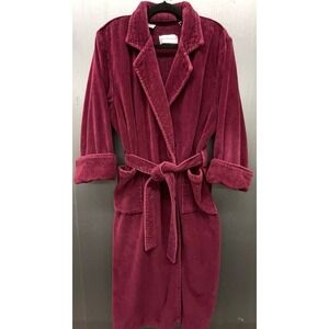 Bloomingdales Robe Women L Burgundy Terry Cloth Cotton Pockets Cozy Lounge
